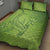 Green Gradient Polynesia Quilt Bed Set Hawaiian Tribal Hammerhead Shark Tattoo