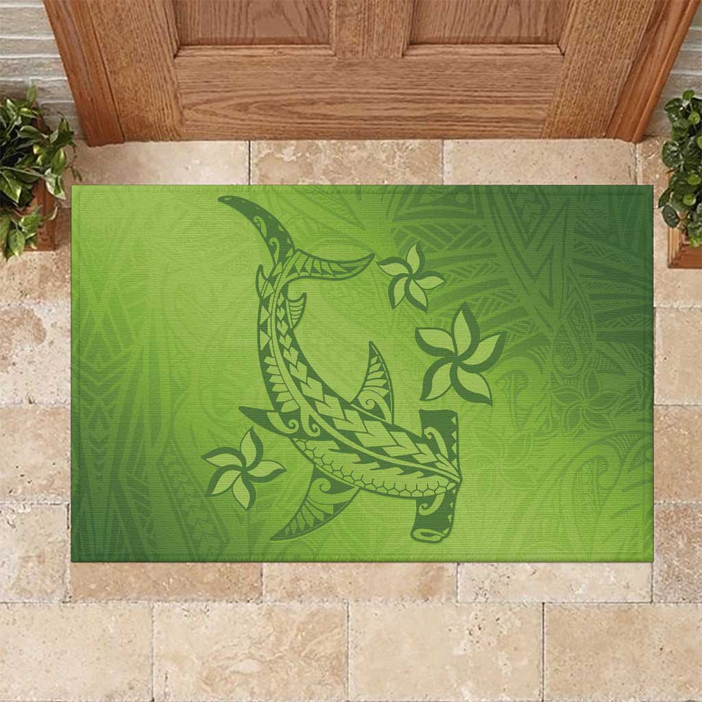 Green Gradient Polynesia Rubber Doormat Hawaiian Tribal Hammerhead Shark Tattoo LT14 Green - Polynesian Pride