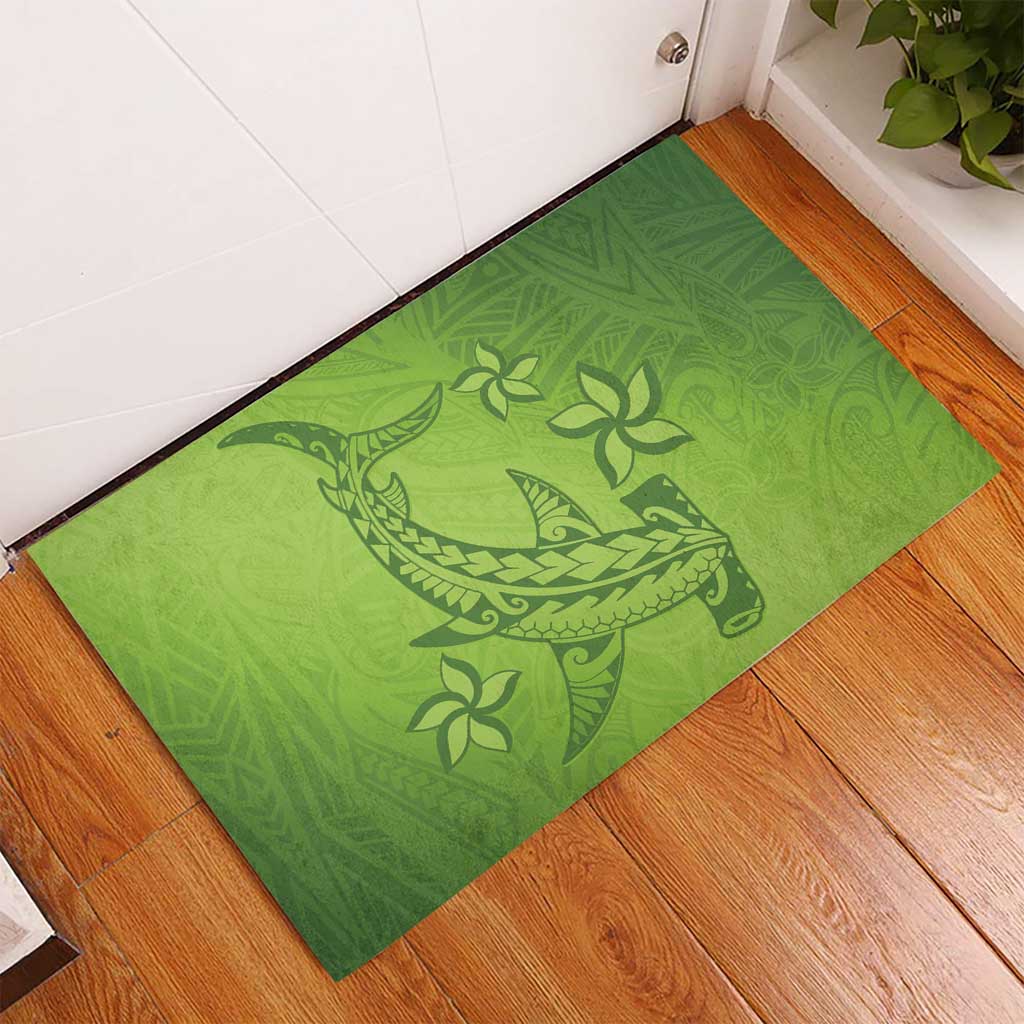 Green Gradient Polynesia Rubber Doormat Hawaiian Tribal Hammerhead Shark Tattoo LT14 - Polynesian Pride