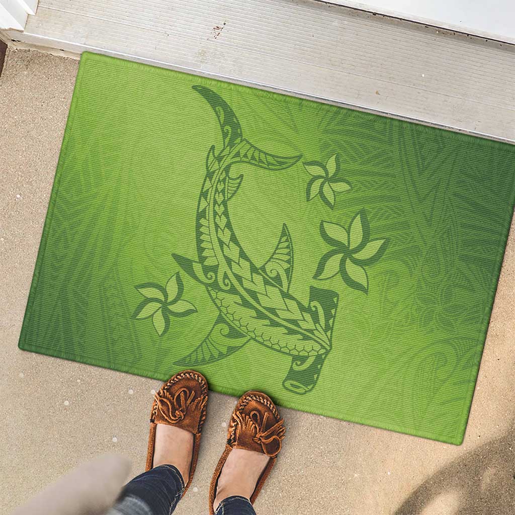Green Gradient Polynesia Rubber Doormat Hawaiian Tribal Hammerhead Shark Tattoo LT14 - Polynesian Pride