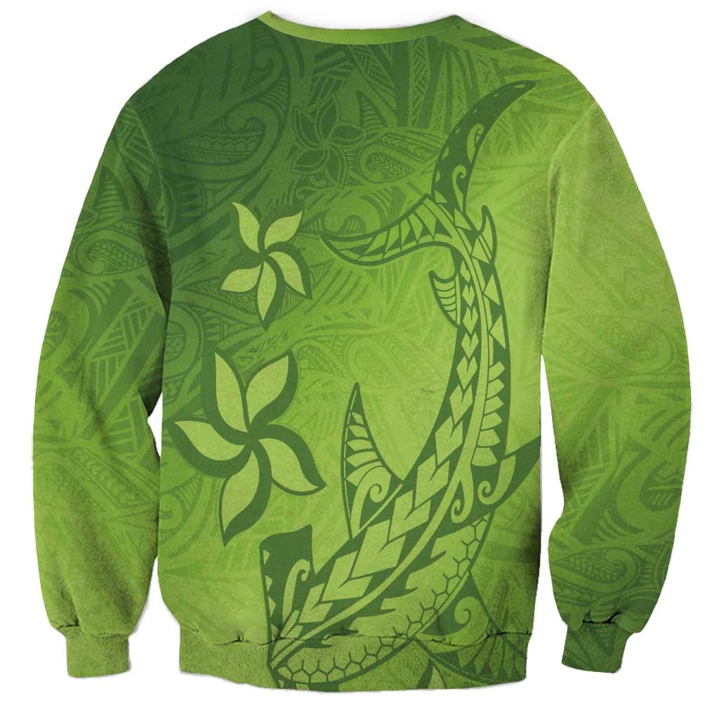 Green Gradient Polynesia Sweatshirt Hawaiian Tribal Hammerhead Shark Tattoo LT14 - Polynesian Pride