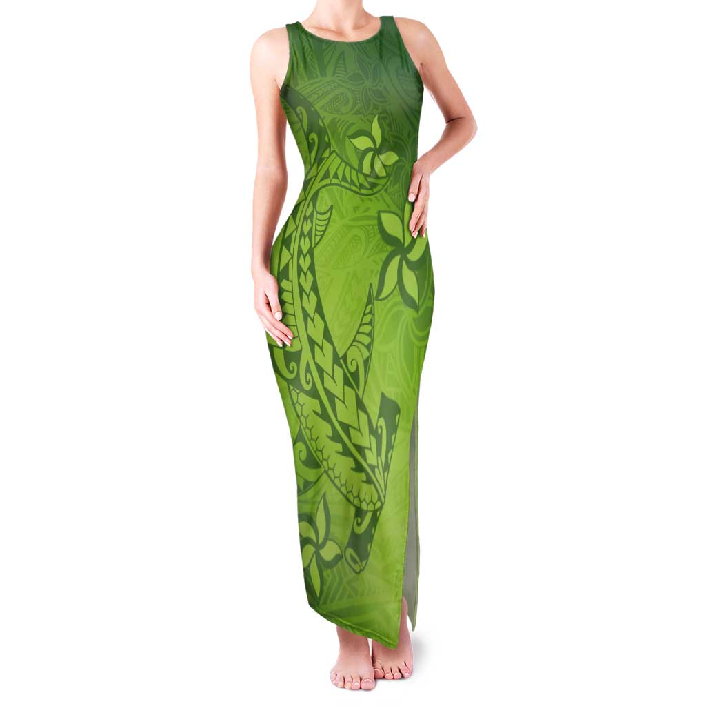 Green Gradient Polynesia Tank Maxi Dress Hawaiian Tribal Hammerhead Shark Tattoo LT14 Women Green - Polynesian Pride