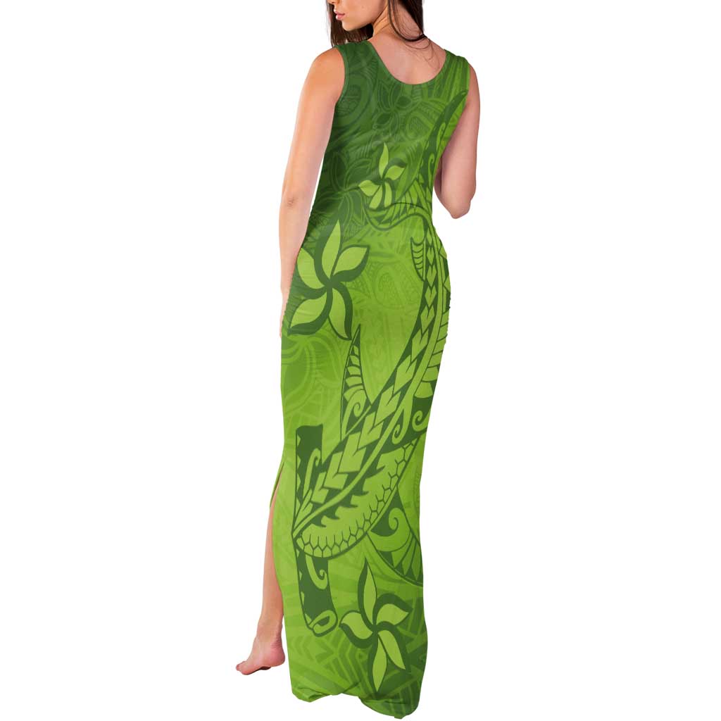 Green Gradient Polynesia Tank Maxi Dress Hawaiian Tribal Hammerhead Shark Tattoo LT14 - Polynesian Pride