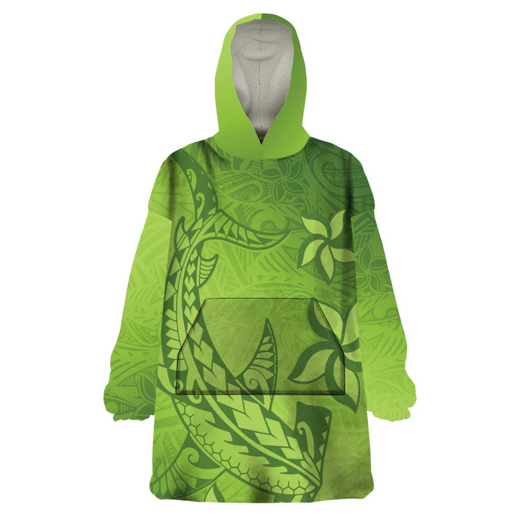 Green Gradient Polynesia Wearable Blanket Hoodie Hawaiian Tribal Hammerhead Shark Tattoo