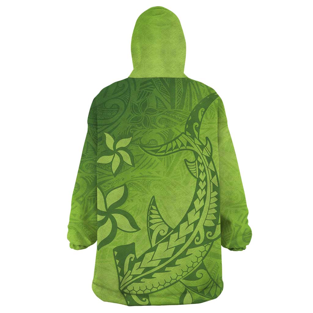 Green Gradient Polynesia Wearable Blanket Hoodie Hawaiian Tribal Hammerhead Shark Tattoo LT14 - Polynesian Pride