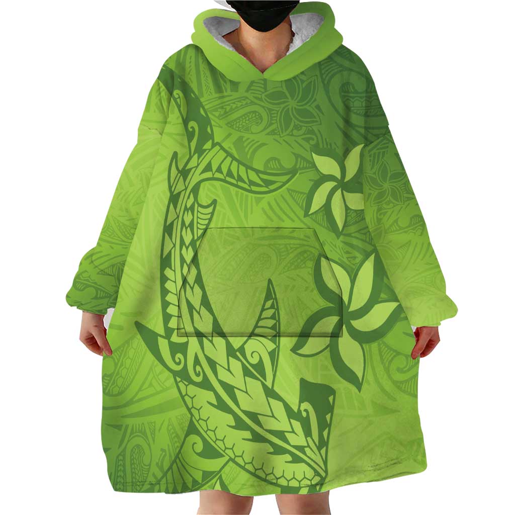 Green Gradient Polynesia Wearable Blanket Hoodie Hawaiian Tribal Hammerhead Shark Tattoo LT14 - Polynesian Pride