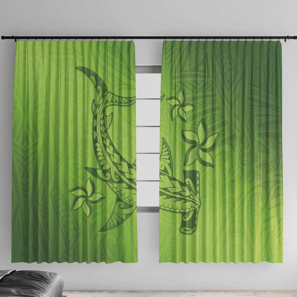 Green Gradient Polynesia Window Curtain Hawaiian Tribal Hammerhead Shark Tattoo LT14 With Hooks Green - Polynesian Pride