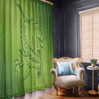 Green Gradient Polynesia Window Curtain Hawaiian Tribal Hammerhead Shark Tattoo LT14 - Polynesian Pride