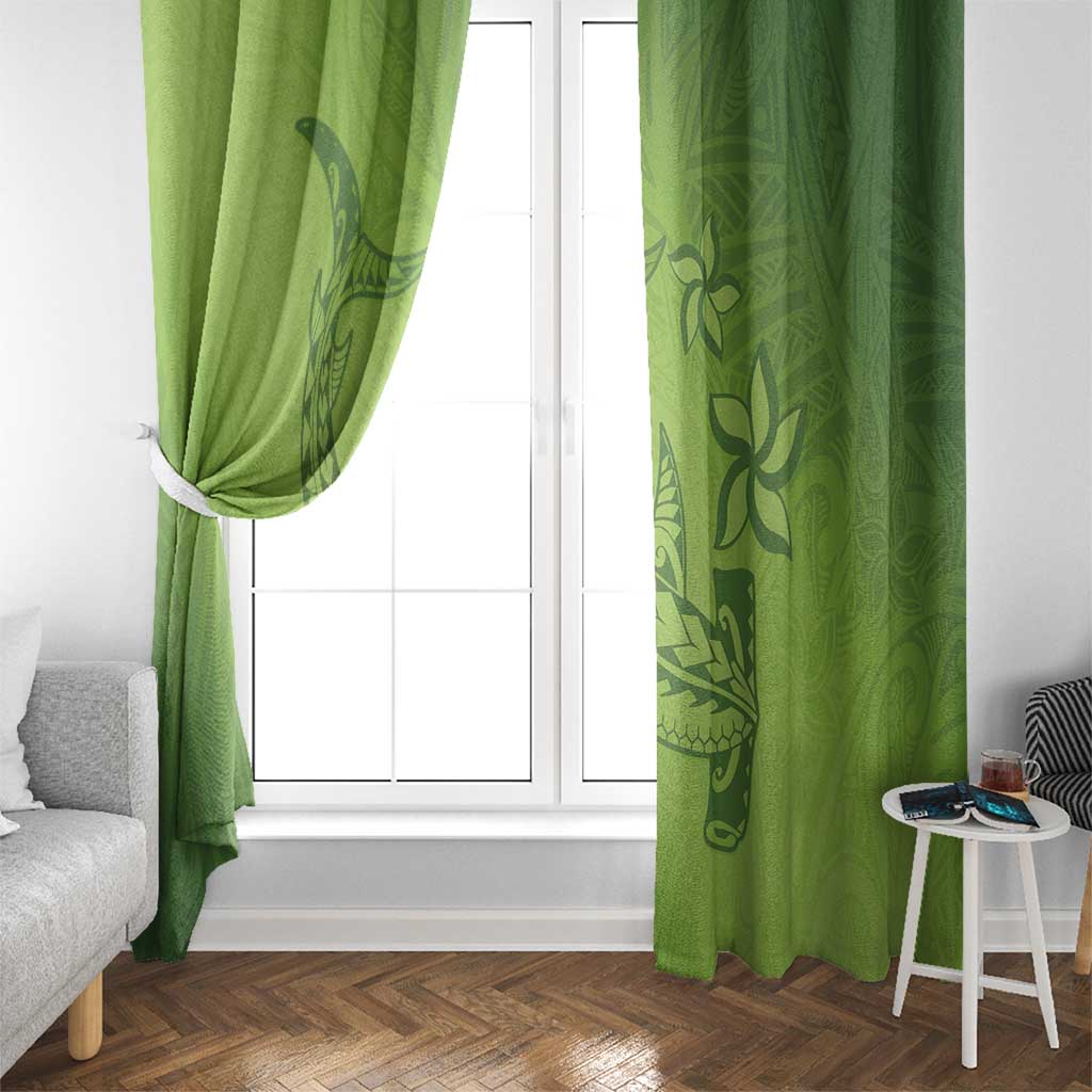 Green Gradient Polynesia Window Curtain Hawaiian Tribal Hammerhead Shark Tattoo LT14 - Polynesian Pride