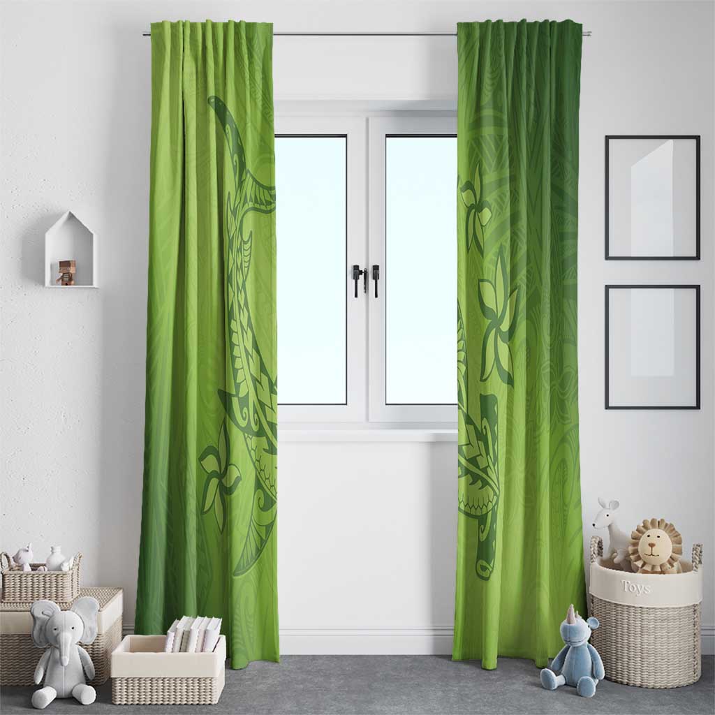 Green Gradient Polynesia Window Curtain Hawaiian Tribal Hammerhead Shark Tattoo LT14 - Polynesian Pride
