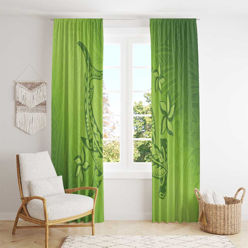 Green Gradient Polynesia Window Curtain Hawaiian Tribal Hammerhead Shark Tattoo LT14 - Polynesian Pride