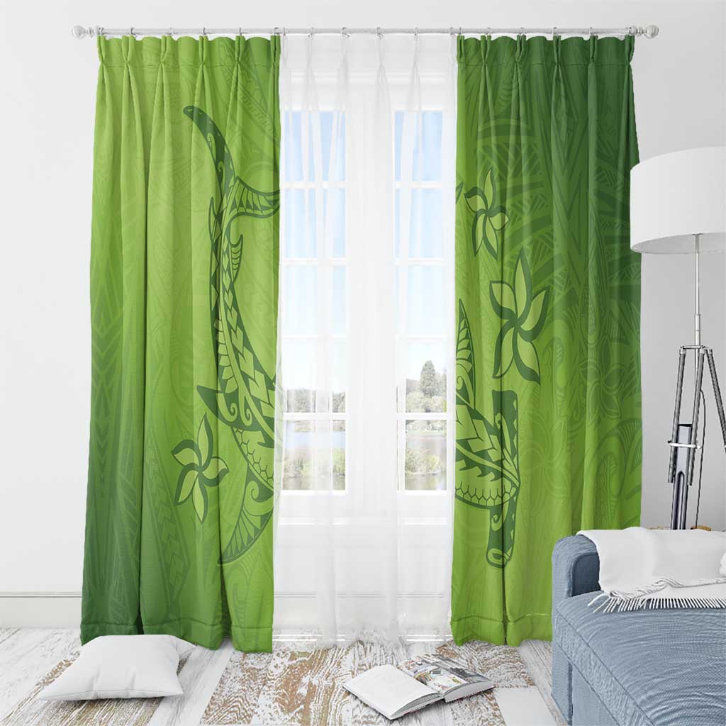 Green Gradient Polynesia Window Curtain Hawaiian Tribal Hammerhead Shark Tattoo LT14 - Polynesian Pride