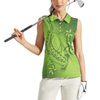 Green Gradient Polynesia Women Sleeveless Polo Shirt Hawaiian Tribal Hammerhead Shark Tattoo