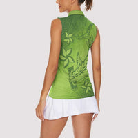 Green Gradient Polynesia Women Sleeveless Polo Shirt Hawaiian Tribal Hammerhead Shark Tattoo