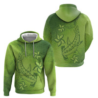 Green Gradient Polynesia Zip Hoodie Hawaiian Tribal Hammerhead Shark Tattoo