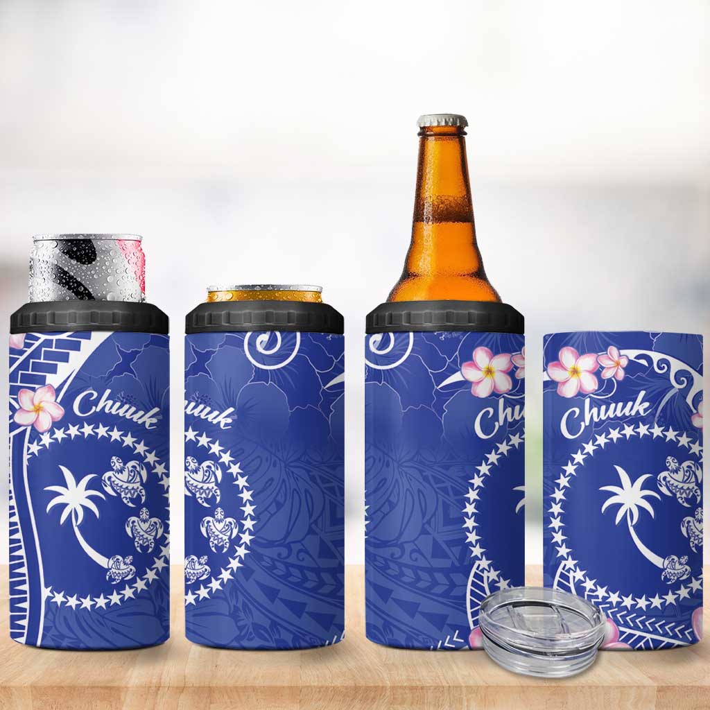 FSM Chuuk Constitution Day 4 in 1 Can Cooler Tumbler Frangipani Flowers Polynesian Curves Style