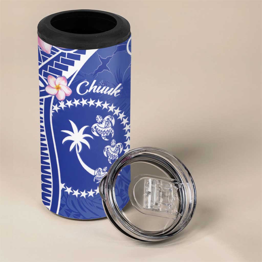 FSM Chuuk Constitution Day 4 in 1 Can Cooler Tumbler Frangipani Flowers Polynesian Curves Style