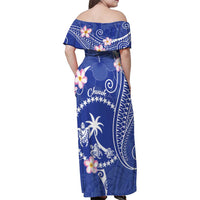 FSM Chuuk Constitution Day Family Matching Off Shoulder Maxi Dress and Hawaiian Shirt Frangipani Flowers Polynesian Curves Style