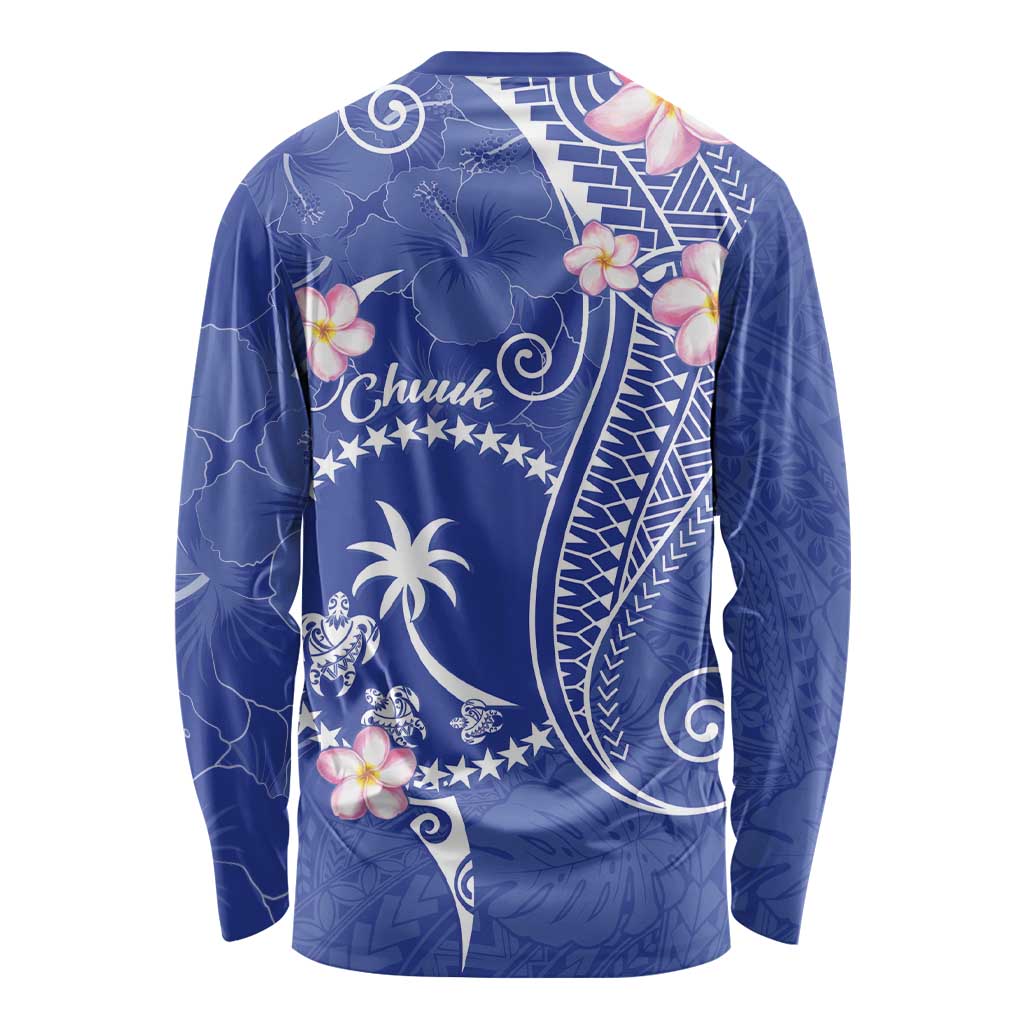 FSM Chuuk Constitution Day Long Sleeve Shirt Frangipani Flowers Polynesian Curves Style