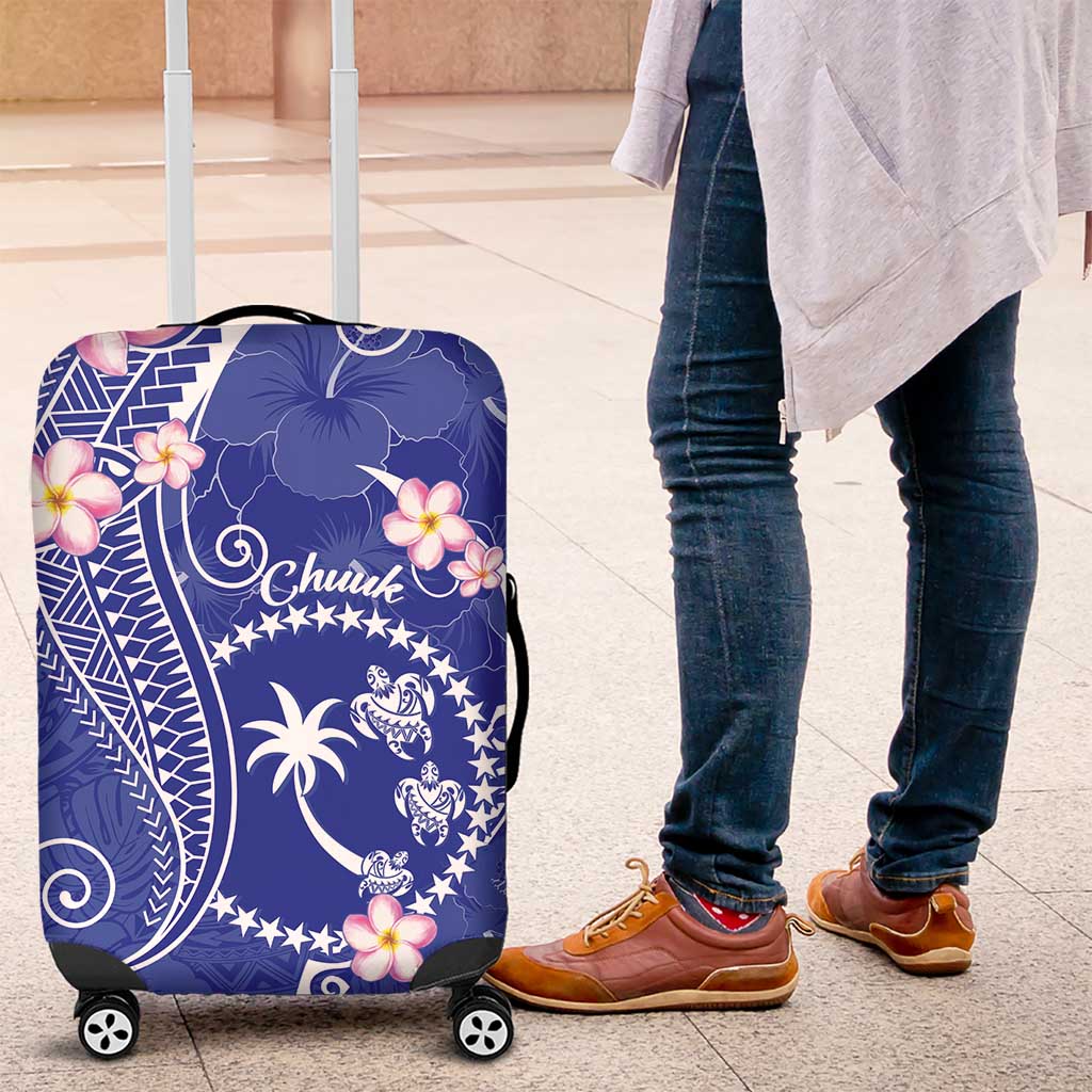 FSM Chuuk Constitution Day Luggage Cover Frangipani Flowers Polynesian Curves Style