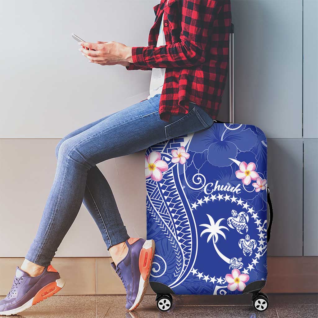 FSM Chuuk Constitution Day Luggage Cover Frangipani Flowers Polynesian Curves Style