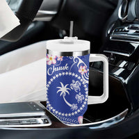 FSM Chuuk Constitution Day Tumbler With Handle Frangipani Flowers Polynesian Curves Style