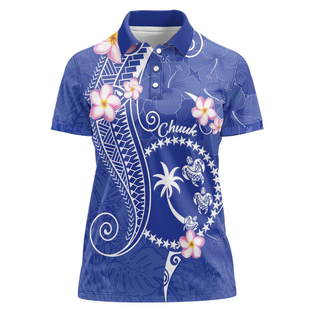 FSM Chuuk Constitution Day Women Polo Shirt Frangipani Flowers Polynesian Curves Style