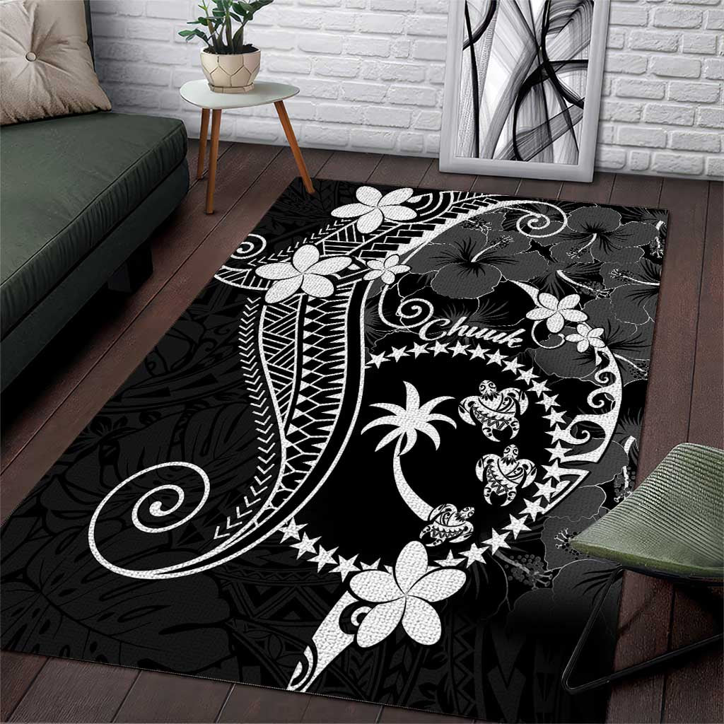 FSM Chuuk Area Rug Turtle Tropical Flowers Polynesian - Black