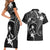 FSM Chuuk Couples Matching Short Sleeve Bodycon Dress and Hawaiian Shirt Turtle Tropical Flowers Polynesian - Black