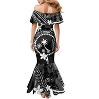 FSM Chuuk Family Matching Mermaid Dress and Hawaiian Shirt Turtle Tropical Flowers Polynesian - Black