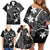 FSM Chuuk Family Matching Off Shoulder Short Dress and Hawaiian Shirt Turtle Tropical Flowers Polynesian - Black