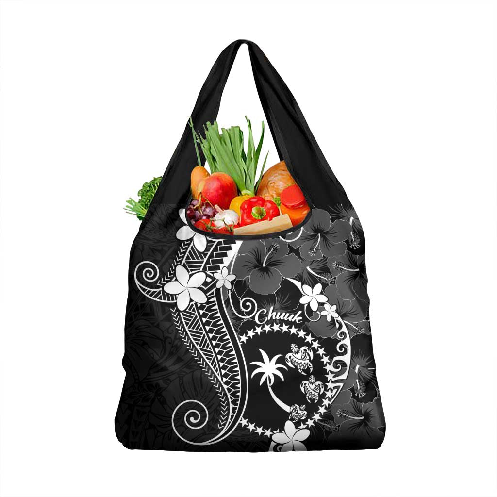 FSM Chuuk Grocery Bag Turtle Tropical Flowers Polynesian - Black