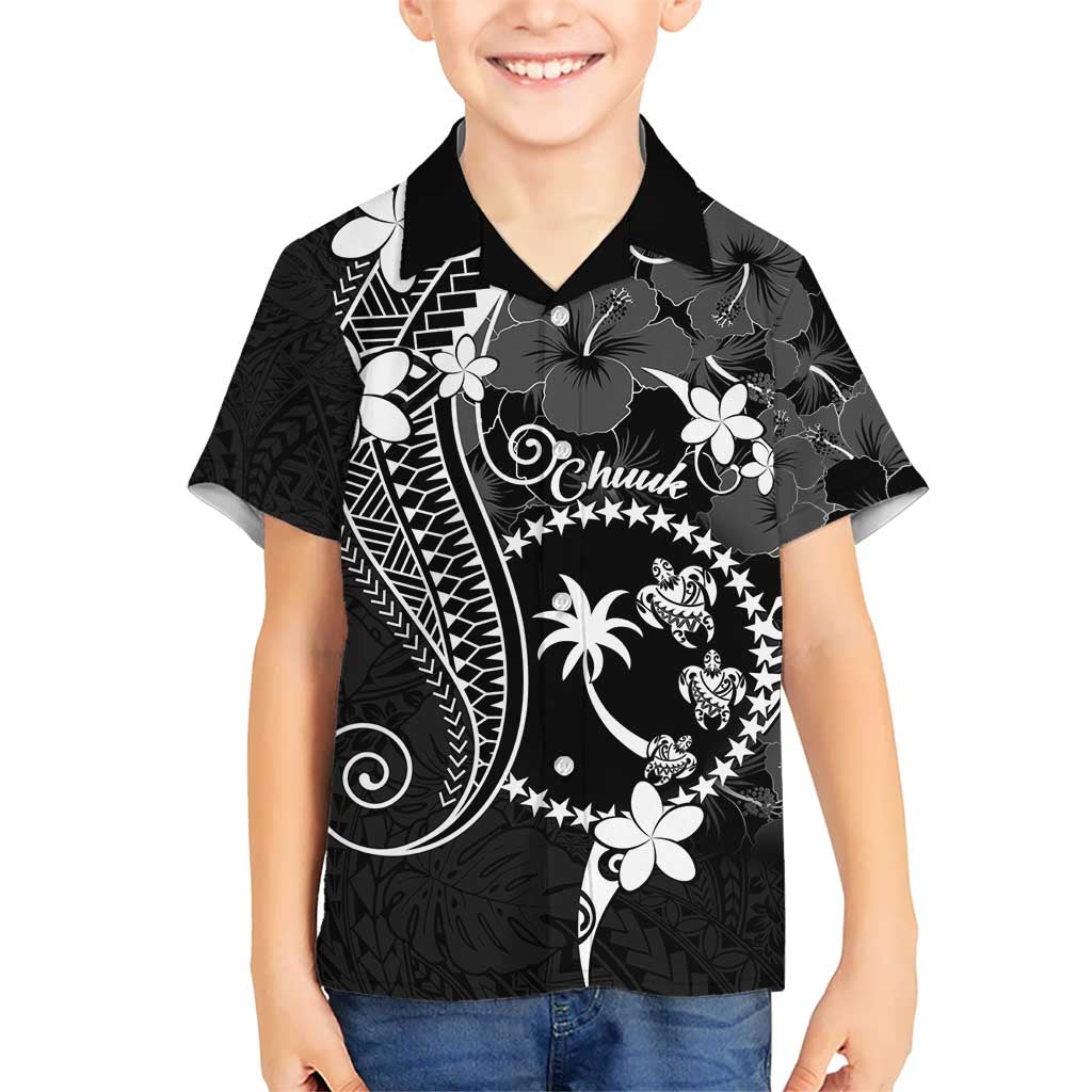 FSM Chuuk Kid Hawaiian Shirt Turtle Tropical Flowers Polynesian - Black