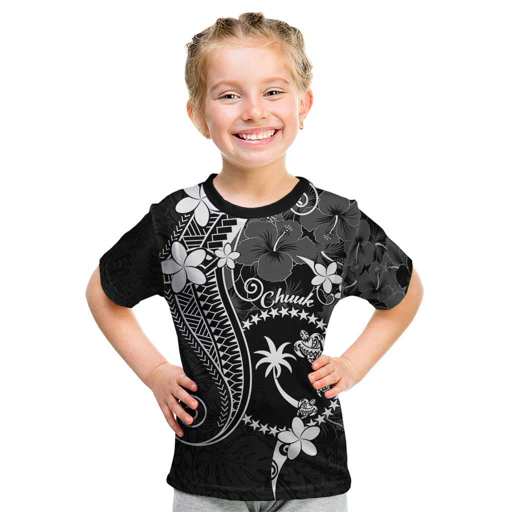 FSM Chuuk Kid T Shirt Turtle Tropical Flowers Polynesian - Black