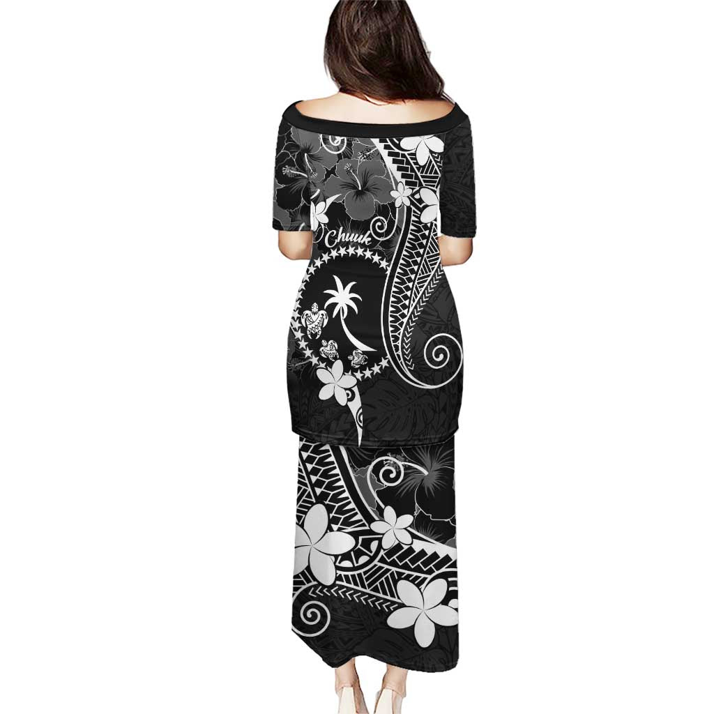 FSM Chuuk Puletasi Turtle Tropical Flowers Polynesian - Black