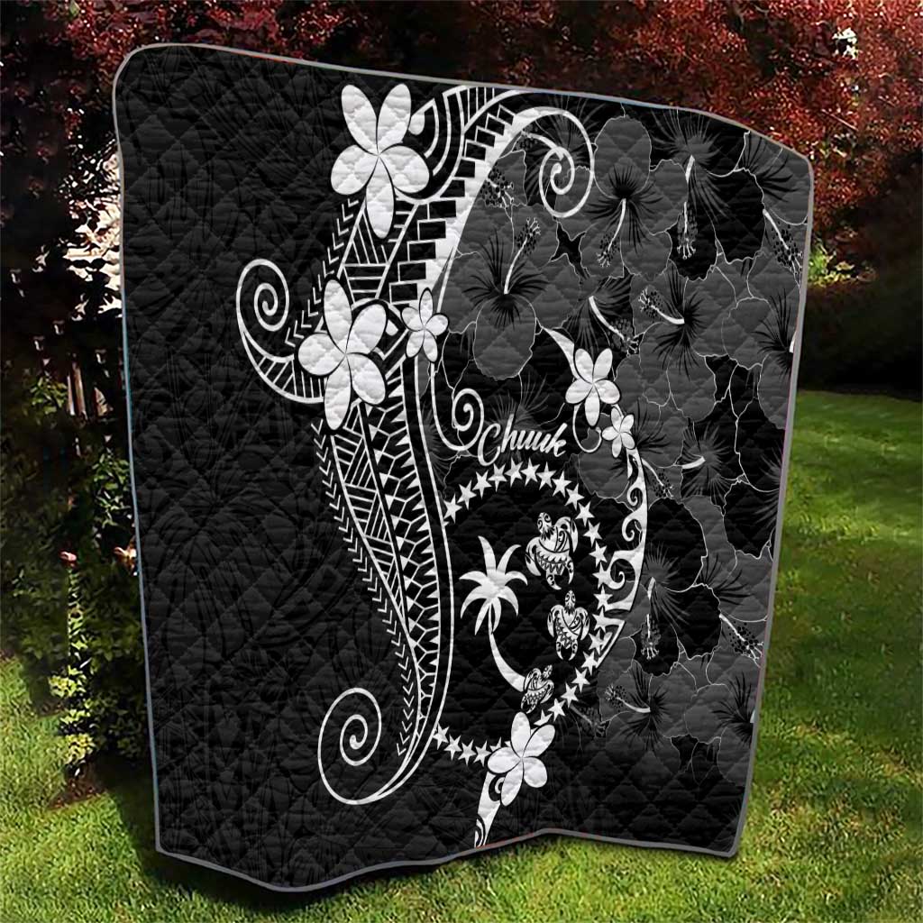 FSM Chuuk Quilt Turtle Tropical Flowers Polynesian - Black