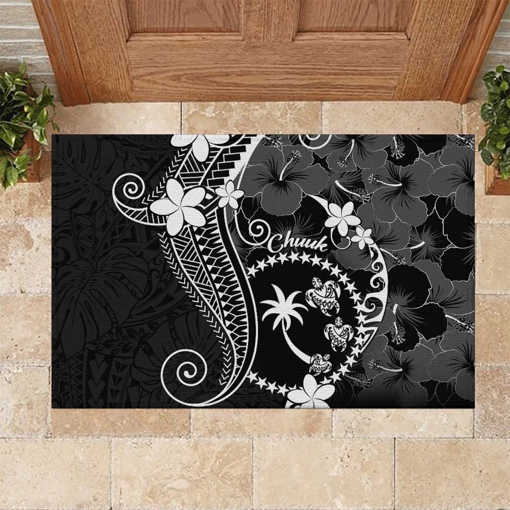 FSM Chuuk Rubber Doormat Turtle Tropical Flowers Polynesian - Black