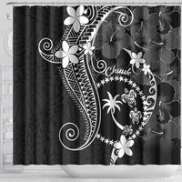 FSM Chuuk Shower Curtain Turtle Tropical Flowers Polynesian - Black
