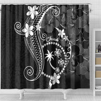 FSM Chuuk Shower Curtain Turtle Tropical Flowers Polynesian - Black