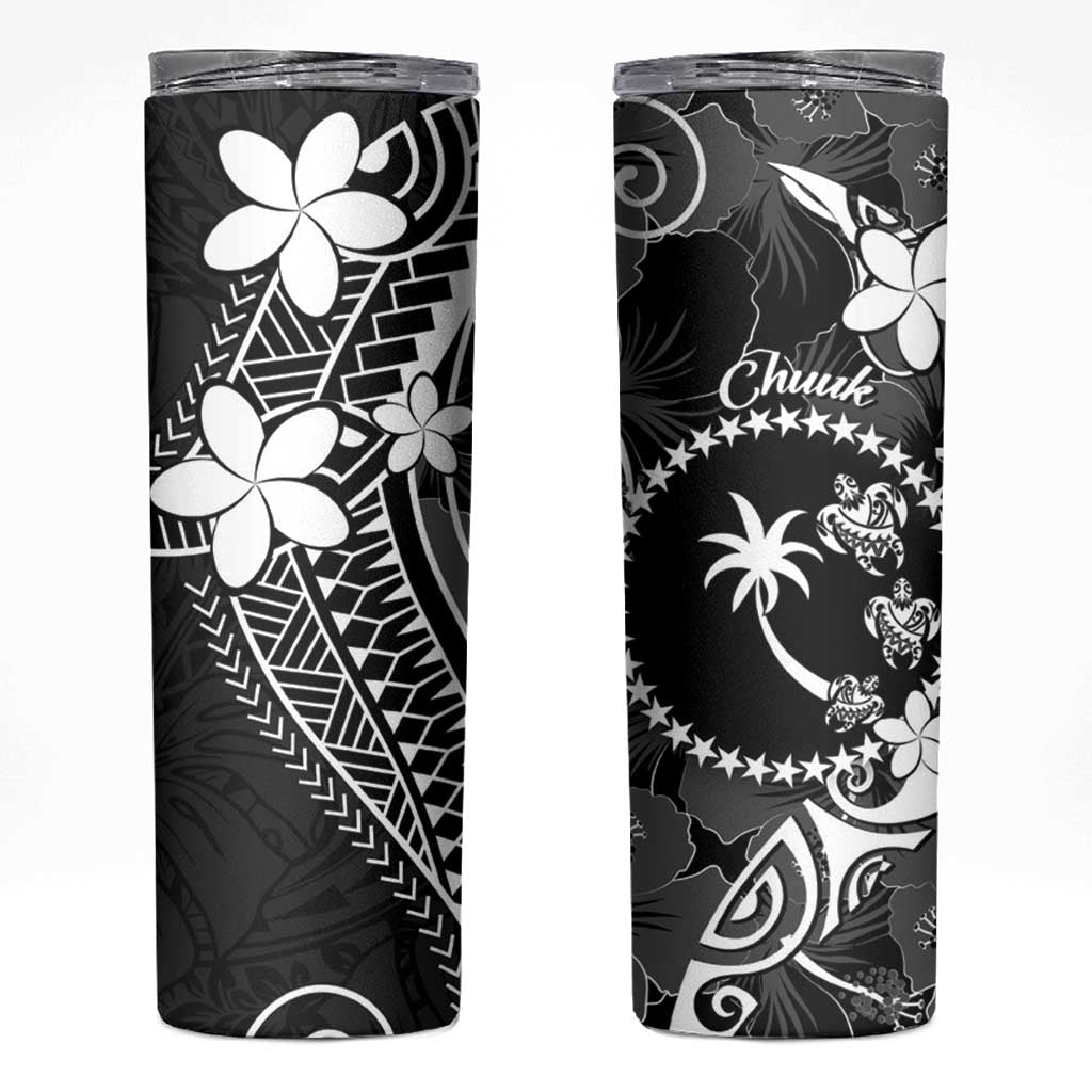 FSM Chuuk Skinny Tumbler Turtle Tropical Flowers Polynesian - Black