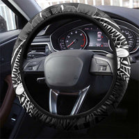 FSM Chuuk Steering Wheel Cover Turtle Tropical Flowers Polynesian - Black