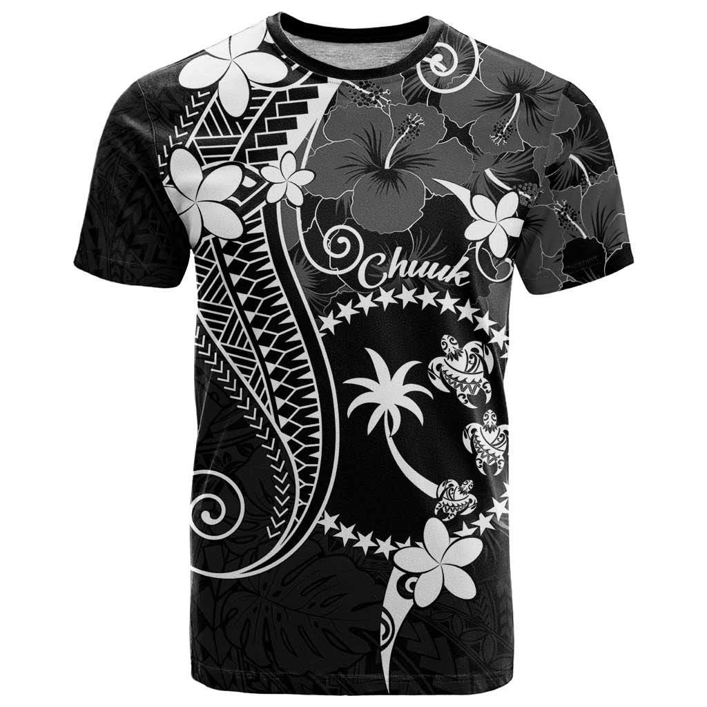 FSM Chuuk T Shirt Turtle Tropical Flowers Polynesian - Black