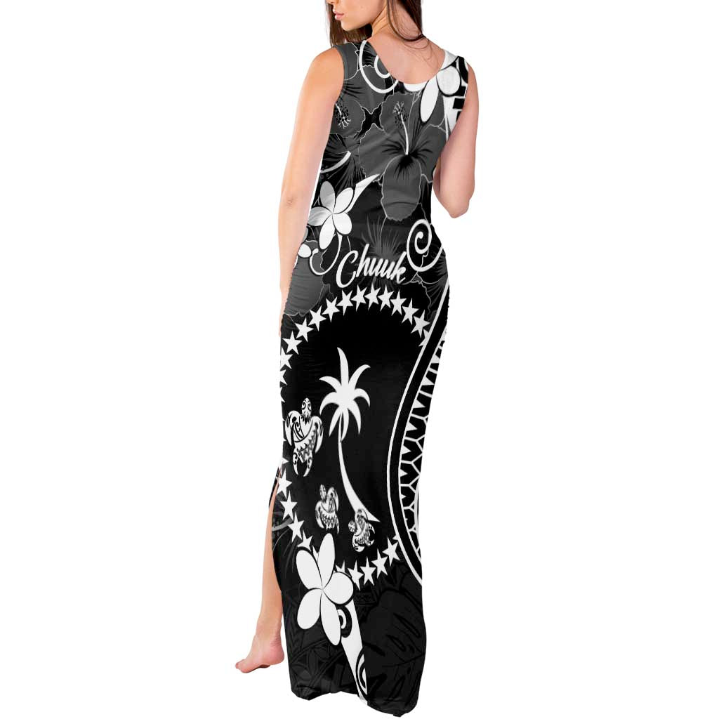 FSM Chuuk Tank Maxi Dress Turtle Tropical Flowers Polynesian - Black