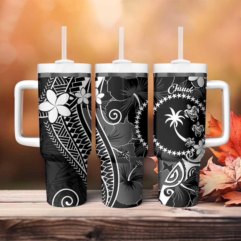 FSM Chuuk Tumbler With Handle Turtle Tropical Flowers Polynesian - Black