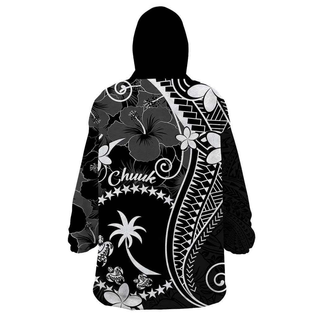 FSM Chuuk Wearable Blanket Hoodie Turtle Tropical Flowers Polynesian - Black