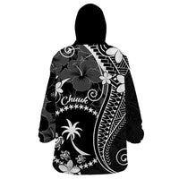 FSM Chuuk Wearable Blanket Hoodie Turtle Tropical Flowers Polynesian - Black