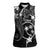 FSM Chuuk Women Sleeveless Polo Shirt Turtle Tropical Flowers Polynesian - Black