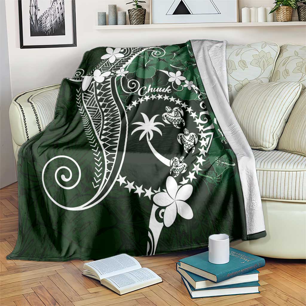 FSM Chuuk Blanket Turtle Tropical Flowers Polynesian - Green