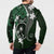 FSM Chuuk Button Sweatshirt Turtle Tropical Flowers Polynesian - Green