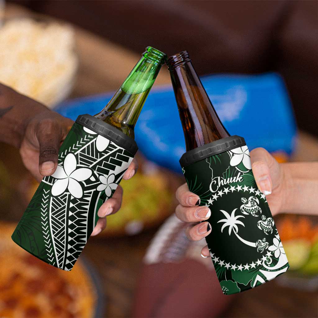 FSM Chuuk 4 in 1 Can Cooler Tumbler Turtle Tropical Flowers Polynesian - Green